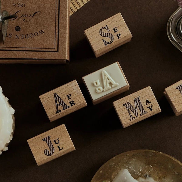 The Beautiful. Number and month wooden stamps