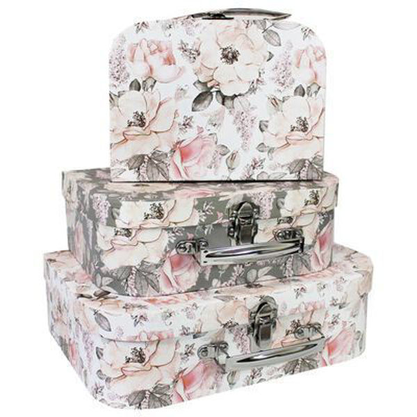 Picture of Grey Pink Floral Storage Suitcases