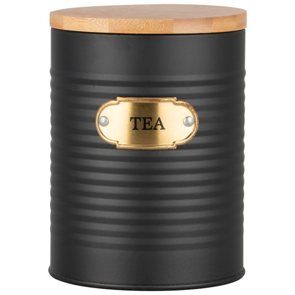 Picture of Ribbed Tea Canister Black and Gold