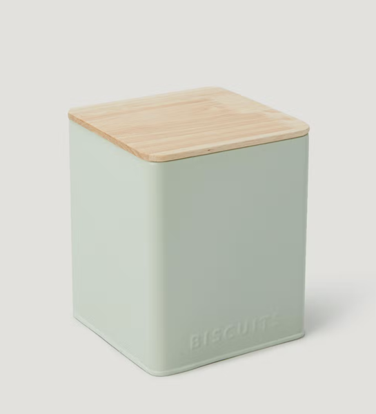 The Beautiful. Green Metal Lidded Biscuit Tin