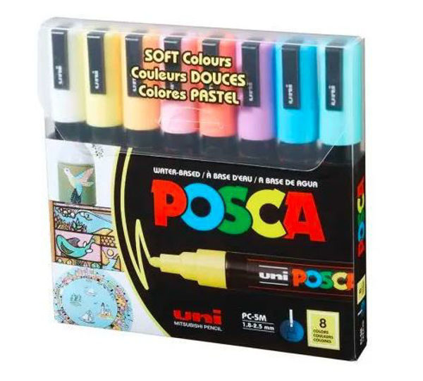 Picture of Uni Posca Paint Marker PC-5M Medium Bullet Soft Colors Set of 8