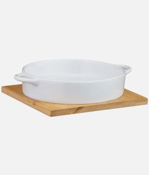 Picture of Ceramic Serving Dish with Bamboo tray