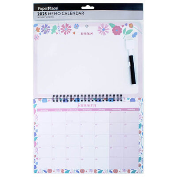 Picture of 2025 Floral Memo Calendar and Dry Wipe Pen