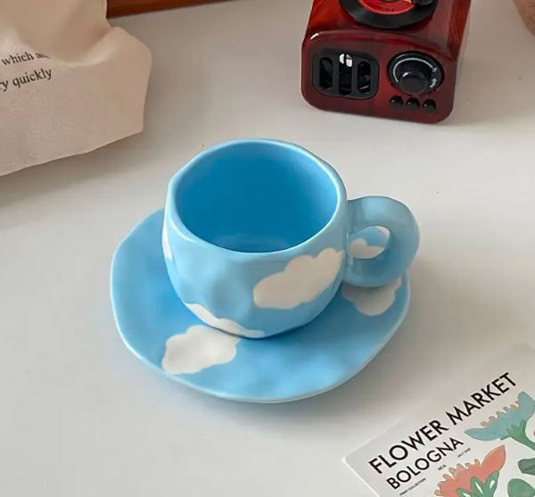 Picture of Sky Blue Cloud Ceramic Cup and Saucer