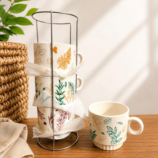 Picture of Ceramic Mug Set with Wire Stand