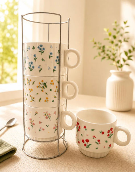 Picture of Ceramic Mug Set with Metal Stand