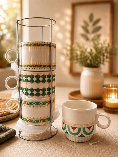 Picture of Ceramic Mug Set with Metal Stand