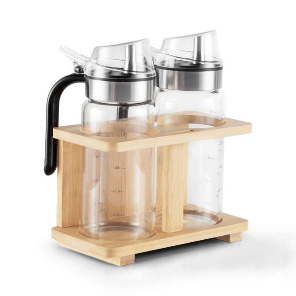 Picture of 2 Pcs Glass Oil Bottle with Bamboo Stand